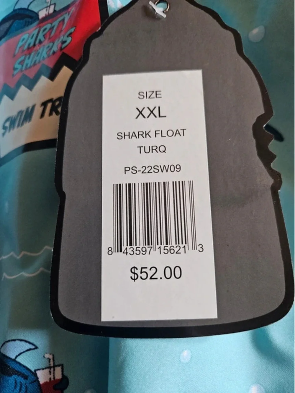 Party Sharks Men’s Swim Trunks XXL Turquoise Shark Print 6.5